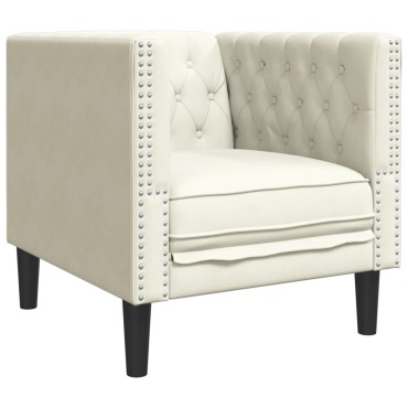 vidaXL Καναπές Chesterfield 3 τεμ. σετ Cream Faux Leather 71x74,5x70,5cm  Διθέσιος Τριθέσιος