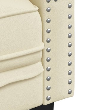 vidaXL Καναπές Chesterfield 3 τεμ. σετ Cream Faux Leather 71x74,5x70,5cm  Διθέσιος Τριθέσιος