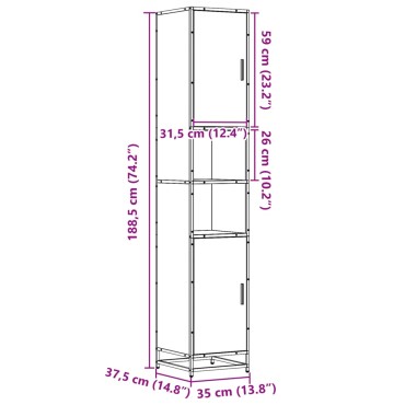 vidaXL Ντουλάπι μπάνιου καφέ δρυς 35x37,5x188,5cm Κατασκευασμένο ξύλο