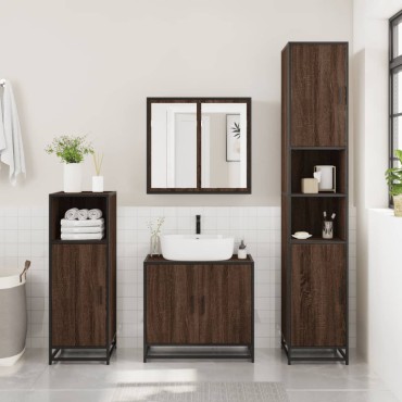 vidaXL Ντουλάπι μπάνιου καφέ δρυς 35x37,5x188,5cm Κατασκευασμένο ξύλο