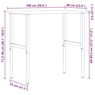 vidaXL πάγκος εργασίας σκούρο καφέ 100x60x(71,5-98) cm μασίφ ξύλο δρυς