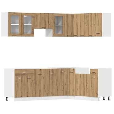 vidaXL 11 τεμαχίων σετ ντουλαπιών κουζίνας Artisan Oak Engineered Wood