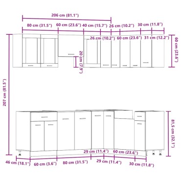 vidaXL 11 τεμαχίων σετ ντουλαπιών κουζίνας Artisan Oak Engineered Wood