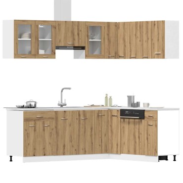 vidaXL 11 τεμαχίων σετ ντουλαπιών κουζίνας Artisan Oak Engineered Wood