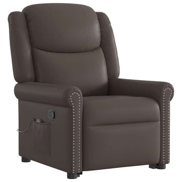vidaXL Μόνιμη πολυθρόνα μασάζ Shiny Brown Faux Leather