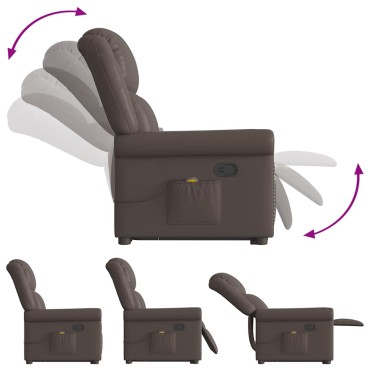 vidaXL Μόνιμη πολυθρόνα μασάζ Shiny Brown Faux Leather