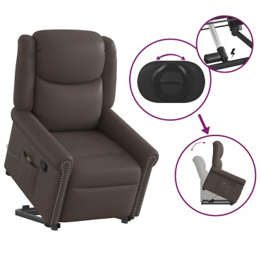 vidaXL Μόνιμη πολυθρόνα μασάζ Shiny Brown Faux Leather