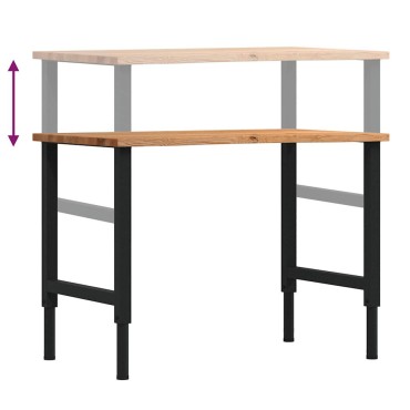 vidaXL πάγκος εργασίας ανοιχτό καφέ 100x60x(71,5-98)cm μασίφ ξύλο δρυς