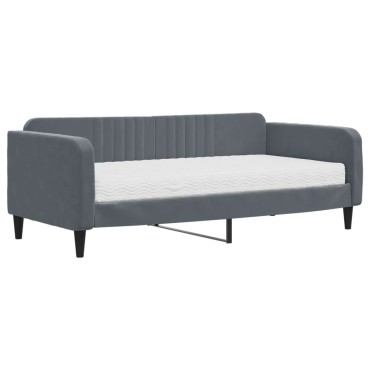 vidaXL Κρεβάτι ημέρας με στρώμα σκούρο γκρι 90x190 cm Βελούδο