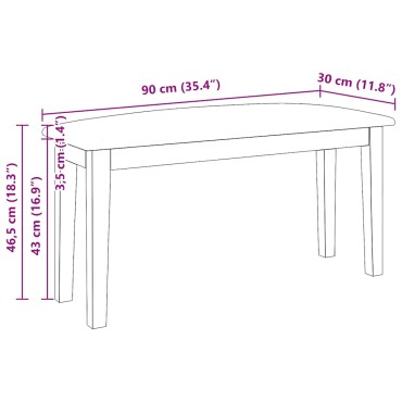 Πάγκος vidaXL Καφέ μασίφ ξύλο καουτσούκ 90x30x46,5 cm