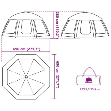 vidaXL Σκηνή πισίνας αφαιρούμενη μύγα & Τοίχοι ματιών Γκρι 690x690 cm