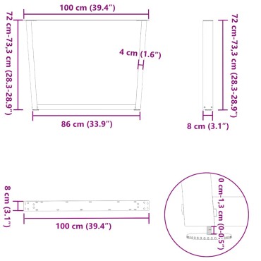vidaXL Πόδια τραπεζαρίας σχήματος V 2 τεμ. από φυσικό ατσάλι 100x(72-73,3) cm