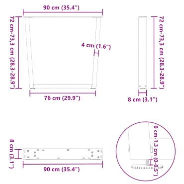 vidaXL Πόδια τραπεζαρίας σχήματος V 3 τεμ. Φυσικό ατσάλι 90x(72-73,3)cm