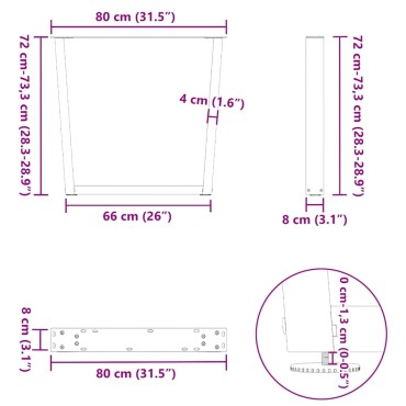 vidaXL Πόδια τραπεζαρίας σχήματος V 3 τεμ. Φυσικό ατσάλι 80x(72-73,3)cm