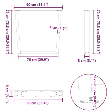 vidaXL Πόδια Τραπεζαρίας Σχήματος V 3 τεμ. Ανθρακί 90x(72-73,3)cm Ατσάλι