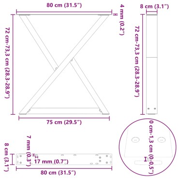 vidaXL Πόδια τραπεζαρίας 2 τεμ. Μαύρο 80x(72-73,3)cm Ατσάλι