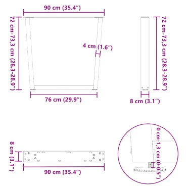 vidaXL Πόδια τραπεζαρίας σχήματος V 3 τεμ. Λευκό 90x(72-73,3)cm