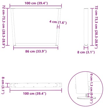vidaXL Πόδια τραπεζαρίας σχήματος V 3 τεμ. Φυσικό ατσάλι 100x(72-73,3) cm