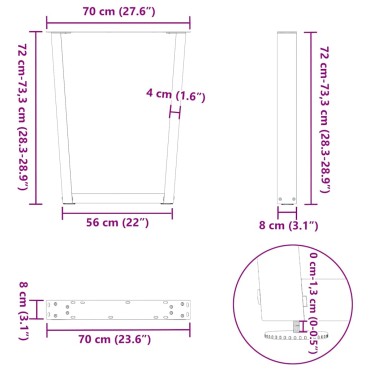 vidaXL Πόδια τραπεζαρίας σχήματος V 3 τεμ. Λευκό 70x(72-73,3)cm