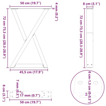 vidaXL Πόδια τραπεζαρίας 2 τεμ. Μαύρο 50x(72-73,3)cm Ατσάλι