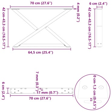 vidaXL Πόδια τραπεζιού σαλονιού 2 τεμ. Ανθρακί 70x(42-43,3)cm
