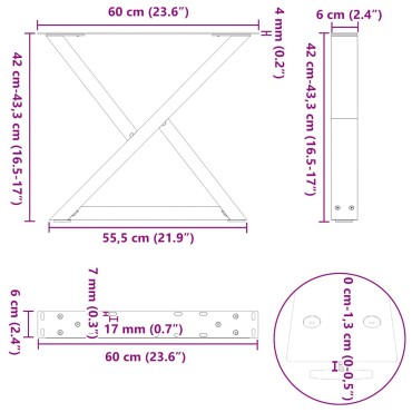 vidaXL Πόδια τραπεζιού σαλονιού 2 τεμ. Λευκό 60x(42-43,3)cm Ατσάλι