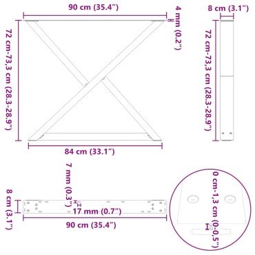 vidaXL Πόδια τραπεζαρίας 2 τεμ. Φυσικό ατσάλι 90x(72-73,3)cm Ατσάλι