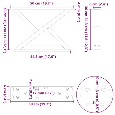 vidaXL Πόδια τραπεζιού σαλονιού 2 τεμ. Ανθρακί 50x(30-31,3)cm