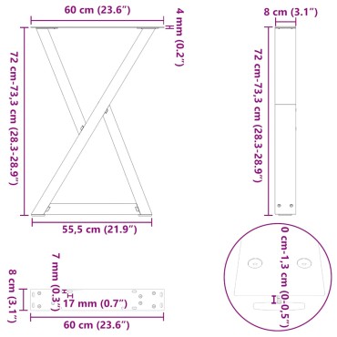 vidaXL Πόδια τραπεζαρίας 2 τεμ. Μαύρο 60x(72-73,3)cm Ατσάλι