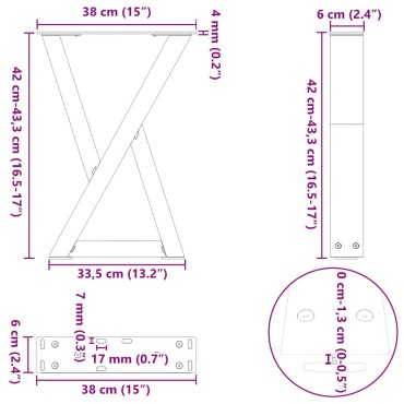 vidaXL Πόδια τραπεζιού σαλονιού 2 τεμ. Λευκό 38x(42-43,3)cm Ατσάλι