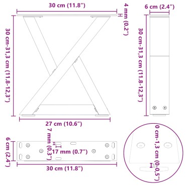vidaXL Πόδια τραπεζιού σαλονιού 2 τεμ. Ανθρακί 30x(30-31,3)cm