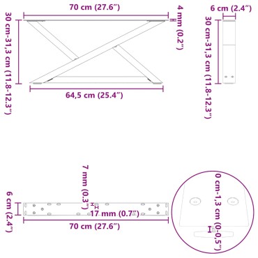 vidaXL Πόδια τραπεζιού σαλονιού 2 τεμ. Μαύρο 70x(30-31,3)cm