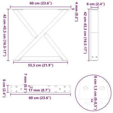 vidaXL Πόδια τραπεζιού σαλονιού 2 τεμ. Ανθρακί 60x(42-43,3)cm