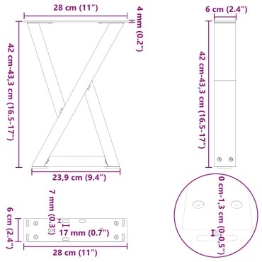 vidaXL Πόδια τραπεζιού σαλονιού 2 τεμ. Λευκό 28x(42-43,3)cm Ατσάλι