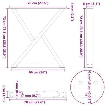 vidaXL Πόδια τραπεζαρίας 2 τεμ. Φυσικό ατσάλι 70x(72-73,3)cm Ατσάλι