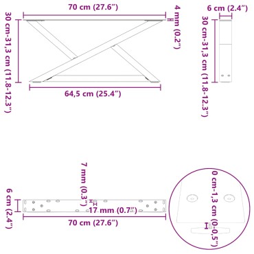 vidaXL Πόδια τραπεζιού σαλονιού 2 τεμ. Φυσικό ατσάλι 70x(30-31,3)cm