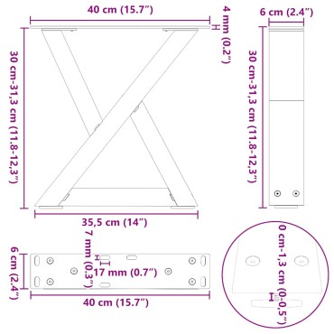 vidaXL Πόδια τραπεζιού σαλονιού 2 τεμ. Μαύρο 40x(30-31,3)cm Ατσάλι