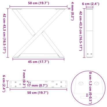 vidaXL Πόδια τραπεζιού σαλονιού 2 τεμ. Φυσικό ατσάλι 50x(42-43,3) cm