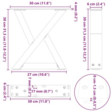 vidaXL Πόδια τραπεζιού σαλονιού 2 τεμ. Μαύρο 30x(30-31,3)cm Ατσάλι