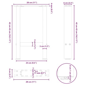 vidaXL Πόδια τραπεζιού σαλονιού Μαύρο 2 τεμ. 28x(42-43)cm Ατσάλι