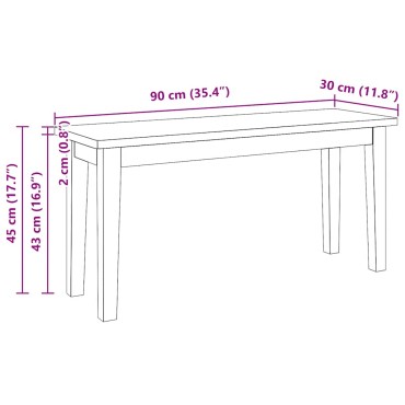 Πάγκος vidaXL από μασίφ ξύλο καουτσούκ 90x30x45cm