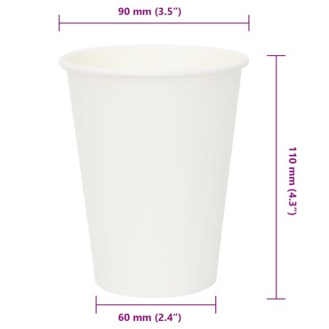 vidaXL Χάρτινα κύπελλα καφέ 1000 τεμάχια 12oz 300ml Λευκό