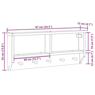 vidaXL Επίτοιχη κρεμάστρα παλτών SANDNES 87x12x35 εκ. Πεύκο μασίφ ξύλο