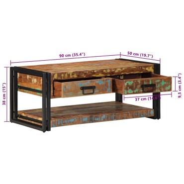vidaXL Τραπεζάκι σαλονιού πολύχρωμο 90x50x38cm Ξύλο μασίφ αναγεννημένο 1 τεμ.
