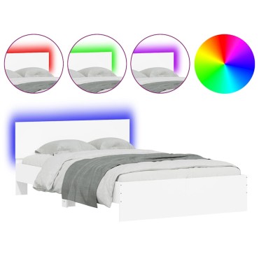 vidaXL Πλαίσιο Κρεβατιού με Κεφαλάρι/LED Λευκό 140 x 200 εκ