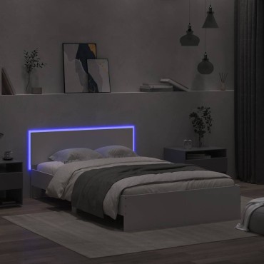 vidaXL Πλαίσιο Κρεβατιού με Κεφαλάρι/LED Λευκό 140 x 200 εκ