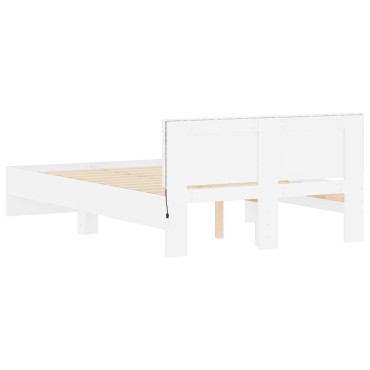 vidaXL Πλαίσιο Κρεβατιού με Κεφαλάρι/LED Λευκό 140 x 200 εκ