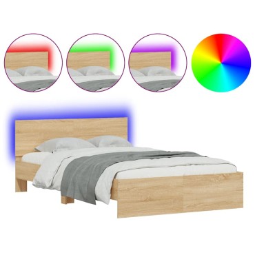 vidaXL Πλαίσιο Κρεβατιού με Κεφαλάρι/LED Sonoma δρυς 140x200 εκ.