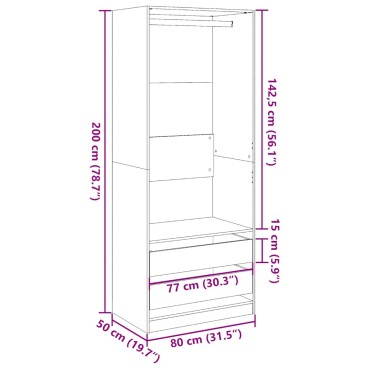 vidaXL Ντουλάπα Χρώμα Sonoma Δρυς 80x50x200cm από Επεξ. Ξύλο 1 τεμ.
