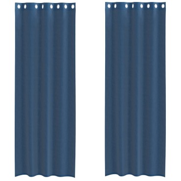 vidaXL Voile κουρτίνες με ροδέλες 2 τεμάχια Μπλε Ρουά